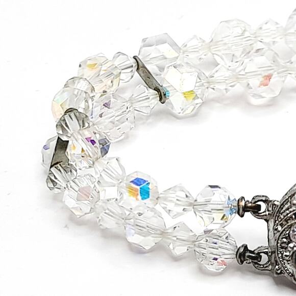 Vintage 1950s Wedding Bracelet, Aurora Borealis Crystal Beads, Rhinestone Clasp - Picture 4 of 14